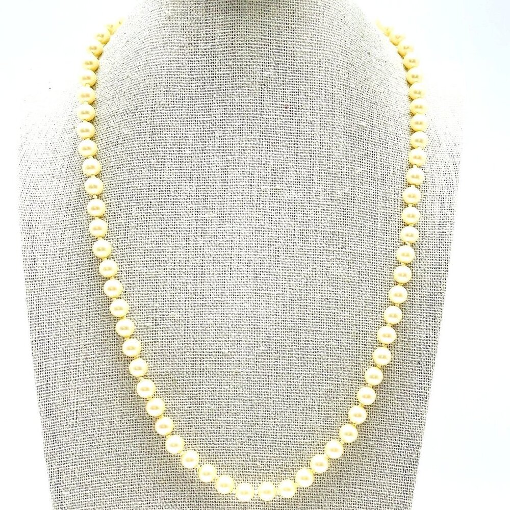 Vintage MARVELLA Faux Pearl Necklace Gold Tone Signed Classic 1950s Estate Gift